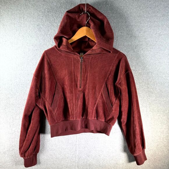 Anthropologie Tops - Daily Practice‎ by Anthropologie Cropped Hoodie Women's Small Maroon Corduroy